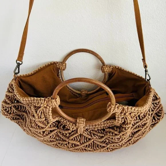 Sold.  Free People Brown Point Break Macrame Multi-Way Bag - Picture 11 of 12